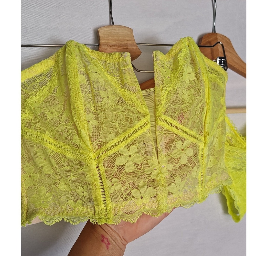 Victoria's Secret Lingerie Set Dream Angels Bustier Bra Yellow Lace L‎ M - Picture 6 of 9